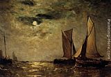 Famous Shipping Paintings - Shipping off the Coast in the Moonlight